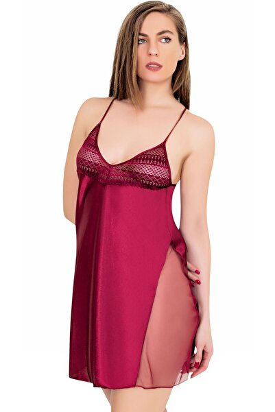 Miss Laris Lingerie Lace Detailed Thin Adjustable Strap Women's Burgundy Nigh...