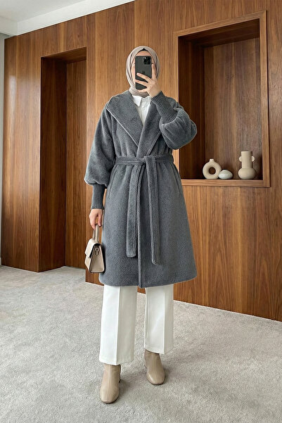 MODAQU Ribbed Lined Cashmere Coat - Smoked