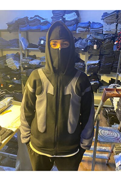 Weekeep Part Detailed Balaclava Unisex Ninja Zippered Cardigan