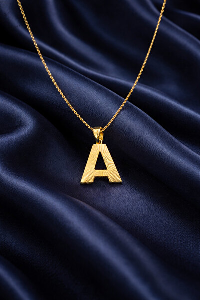 KAR DİAMOND 925 Ayar Gümüş Altın Kaplama Özel A Harfli Kadın Kolye – Sertifik...