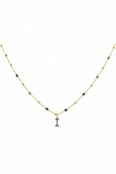 Queen Silver Jewelry 925 ayar gümüş. lacivert zirkon taşlı , toplu zincirli ,...