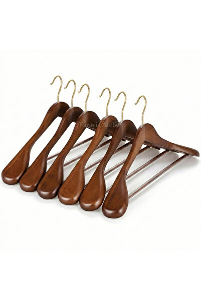 Faravis Atelier Ahşap Askı Kalın Omuzlu Takım Elbise Ceket Askısı 5 Adet Kaym...