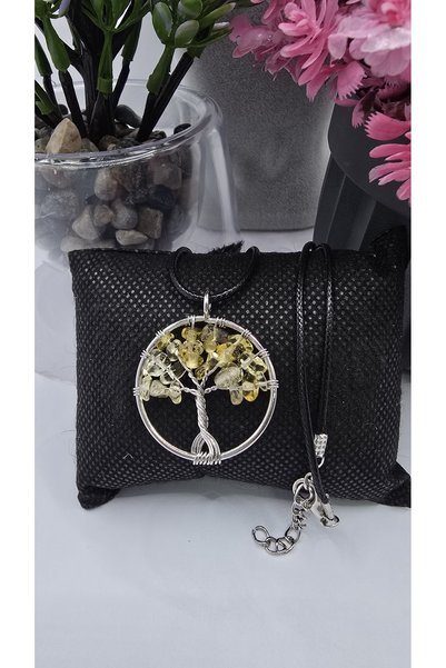ahsenaksesuar2025 Yellow Colored Chakra Stone Tree of Life Necklace – Wire Wrapped Necklace with Natural Stones-40Cm