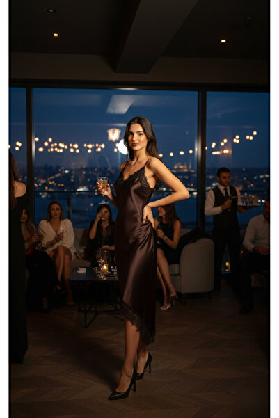 Lovely butik Satin Asymmetric Cut-Out Lace Detail Thin Adjustable Straps Mini...