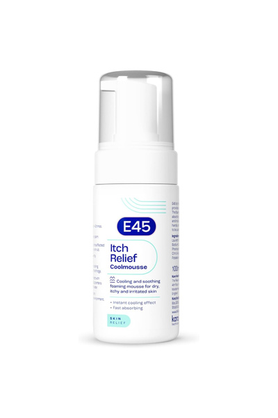 e45 موس رغوي فوري التبريد، مهدئ وملطف للبشرة الجافة والحكة والمتهيجة