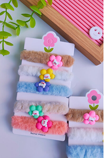 Nisankids Κοριτσίστικες λούτρινες λαστιχένιες αγκράφες 5 τεμαχίων με λουλούδι...