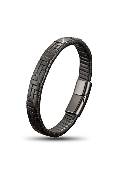 FM Black Leather Mesh and Steel Bracelet 31833B9D4