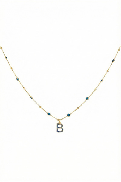 Queen Silver Jewelry 925 ayar gümüş. lacivert zirkon taşlı , toplu zincirli ,...