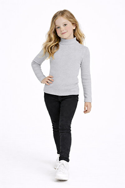 BABİDO Boys Girls Ribbed Half High Neck Long Sleeve Basic Blouse
