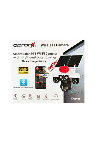 APRONX APX-WSP296 9MP 3.6mm SOLAR WİFİ 3 KAMERA 24 LED PTZ KAMERA