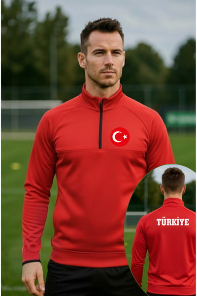 SARI TÜRKİYE DALGIÇ KUMAŞ FERMUARLI EŞOFMAN ÜSTÜ