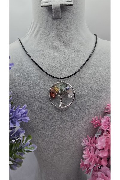 ahsenaksesuar2025 Colorful Chakra Stone Tree of Life Necklace – Wire Wrapped ...