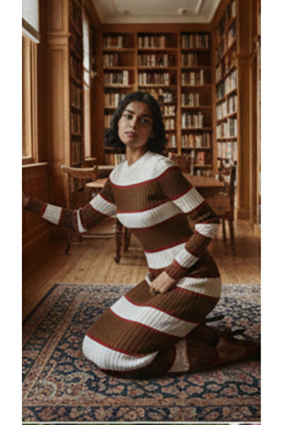 shop Striped Ribbed Stylish Dress