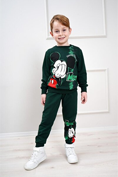 Yağmur Giyim Pjk2İ M.Mause Patterned 2-Strand 100% Cotton Boys' Tracksuit Set...