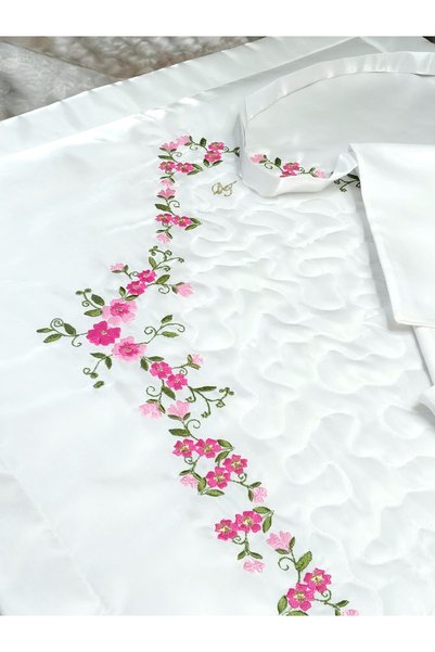 BAŞ TASARIM Pink Floral Embroidered Umre Set