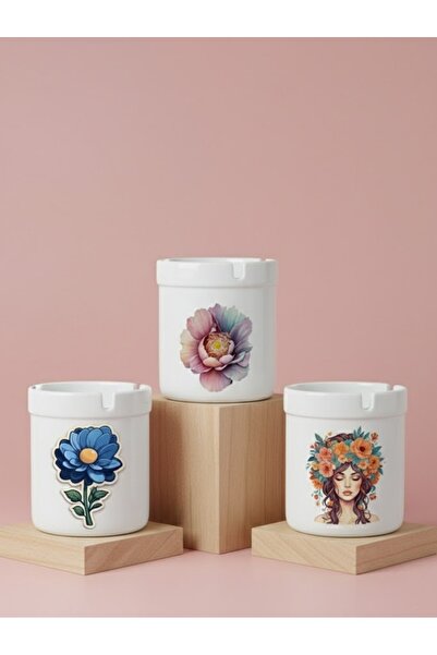 sartre art Set de scrumiere cu capac, fără miros, 3 piese, Flower & Woman's D...