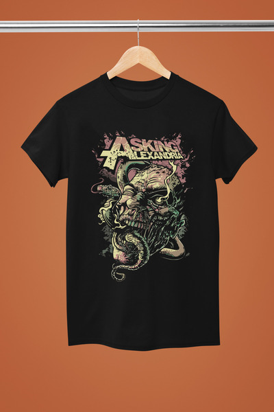 MAGORS Tricou rock cu mânecă scurtă, din bumbac imprimat, model standard, ASK...