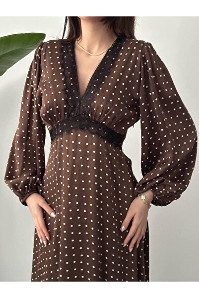 Ekim Store Polka Dot V-Neck Ruched Maxi Dress