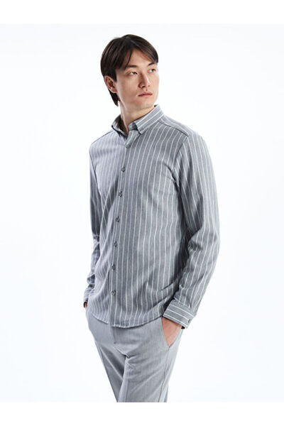 LC Waikiki Rmz Gi̇yi̇m Farkiyla Slim Fit Long Sleeve Striped Men's Shirt