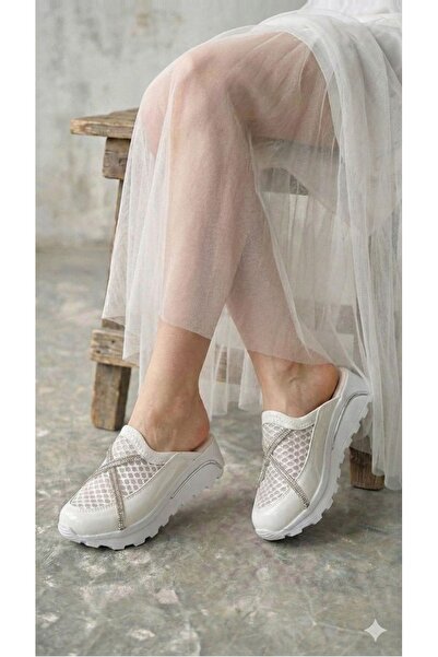 Modanizm Cape White Wedge Heeled Slippers