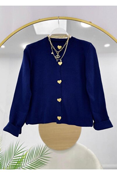 YEDİLALE كارديجان قصير محبوك بأزرار على شكل قلب [مقاس قياسي يناسب مقاسات 38/44]