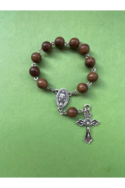 Yada Unique 8 mm Sandal Ağacı Katolik Mini Hrıstiyan Rosary Tesbih -Gümüş Rengi