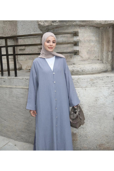 modacofashion Düğmeli Ferace Detaylı ve Yırtmaçlı