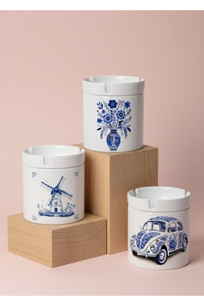 sartre art Set de scrumiere vintage Delft Blue, 3 piese, cu capace, fără miros