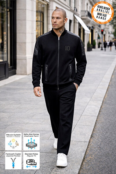 BESSA Μαύρο σετ αθλητικής φόρμας, νούμερο 10, με τσέπες με φερμουάρ και ύφασμ...