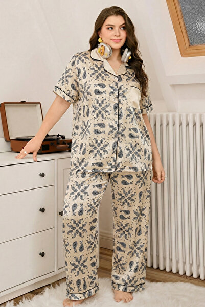 Sweet Dream Plus Size Pajama Set Satin Soft Silk Sleepwear Oversized