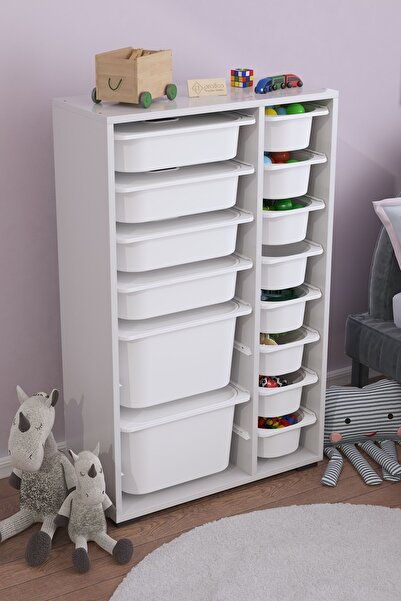 Pratico Rine 14 Sepetli Kapaklı Çok Amaçlı Oyuncak Dolabı Beyaz 2d4k8u
