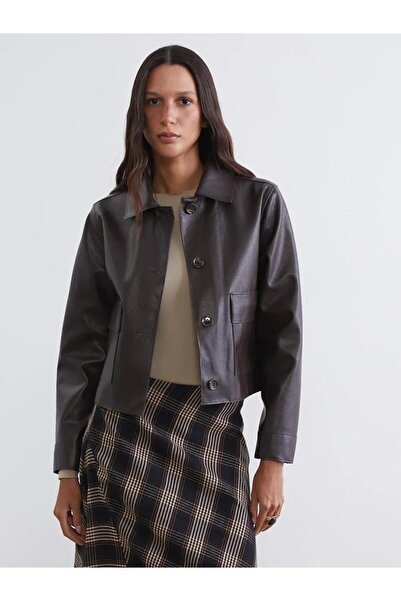 LC Waikiki Shirt Collar Women's Leather Look Jacket (S6)