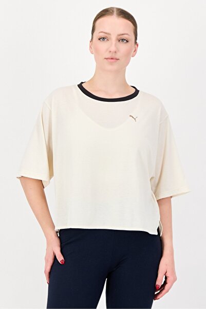 Puma Women Sportswear Fit Short Sleeve Training Top, Beige