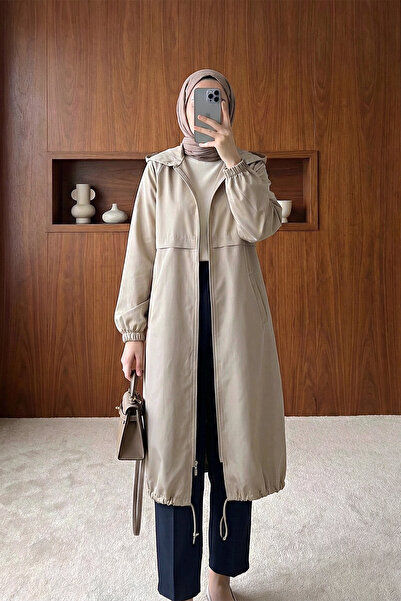 MODAQU Hooded Zippered Raincoat - Stone