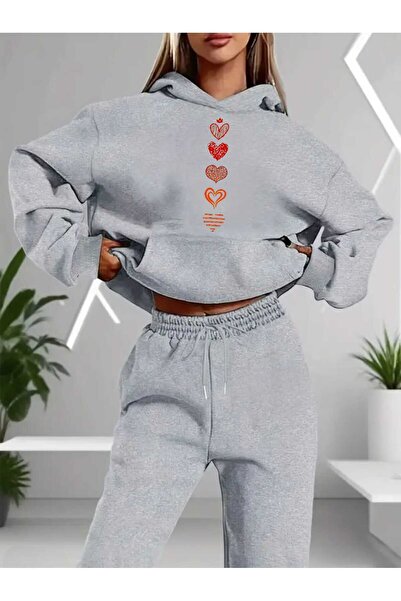 tkn your style Women's Bottom Top Set Crown Heart Fashion Print Design Hooded...