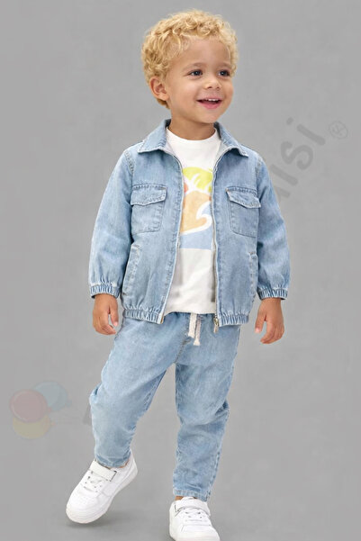Bebek Vadisi Şık Tişörtlü Kot Ceketli Pantolonlu Cepli Erkek Bebek Çocuk alt ...