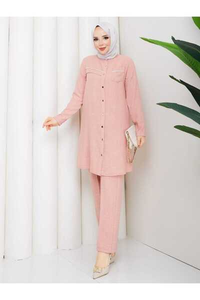 NURSİDA Sofia Linen Buttoned Tunic Trousers Double Set