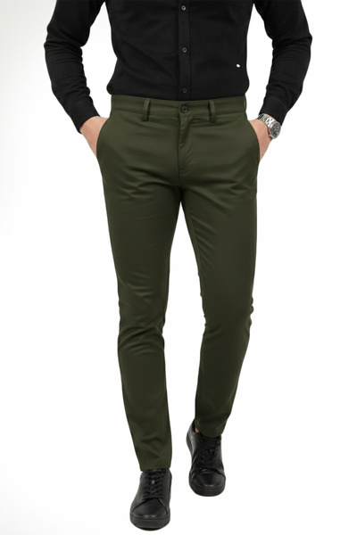 DeepSEA Men's Khaki Modern Fit Lycra Fabric Trousers for Daily & Office Use 2...