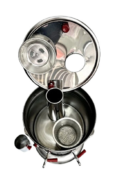 sobapark 10 Litre Paslanmaz Metal Odunlu Kömürlü Çay Semaveri Büyük Çift Musluklu DEMLİK HEDİYELİ Semaver 10