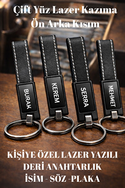 Yerli Kişiye Özel İsim Söz Plaka Yazılı Deri Anahtarlık – Lazer Kazıma