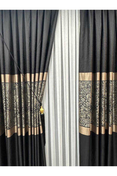SEILL Panel Background Curtain Linen Anthracite/Mink 1/3 Regular Pleated (1 P...