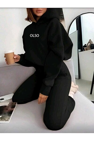 DİVİN Set de 2 piese pentru femei: hanorac oversize imprimat și pantaloni de ...