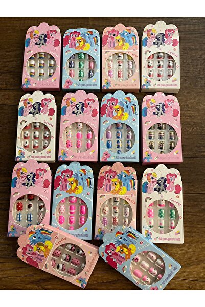 gülümse gel 1 Paket Kız Çocuk Takma Tırnak Unicornlu Tek Boynuzlu At Gökkuşağ...