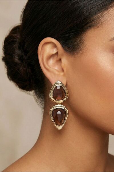 Osha Aksesuar أقراط متدلية على شكل قطرة - تصميم هندسي مع أحجار كريستالية كبير...