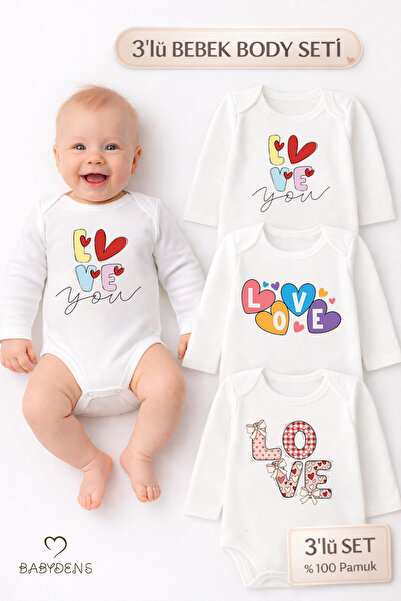 BABYDEN'S طقم ملابس أطفال مكون من 3 قطع بتصميم الحب، مصنوع من القطن بنسبة 100...