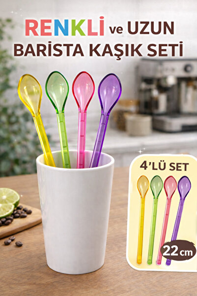 Open Home Concept 4'lü Renkli Uzun Barista Kaşığı | Akrilik Karıştırma Kaşığı...