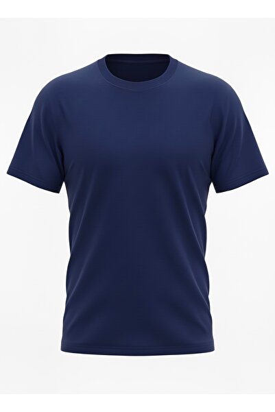 Ümiteks world of clothes Dark Blue Crew Neck Short Sleeve Combed Cotton T-Shi...