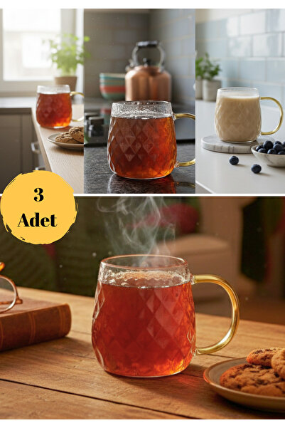 BRE HOME 3’lü Borosilikat Cam Bardak 350 ml – Şık ve Isı Dayanıklı