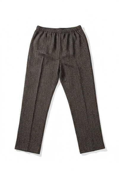 BİLGENS BUTİK Women's Herringbone Patterned Elastic Waist Pocketed Cotton Tro...