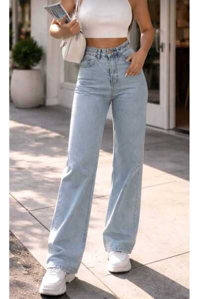 MAKRAS EXCLUSIVE Palazzo Blue Snow Wash High Waist Stretchy Wide Leg Jeans